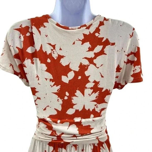 Anthropologie Maeve XS Summer Breeze Orange Off White Floral Dress Ruched Waist - Picture 4 of 15